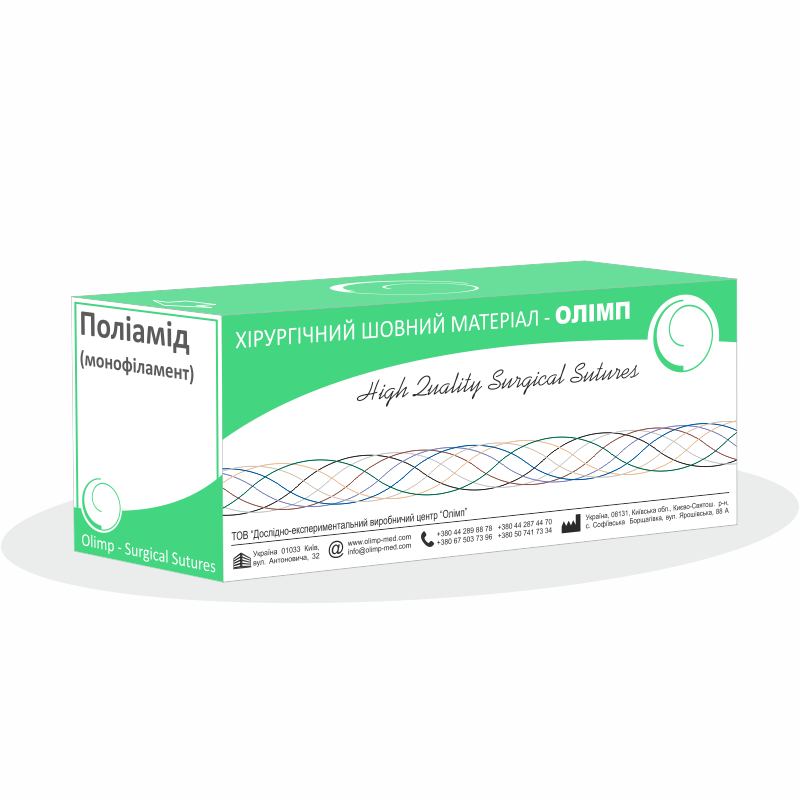 Поліамід монофіламент синій USP3/0(M2) з однією кол. гол.20мм1/2кола, 75см